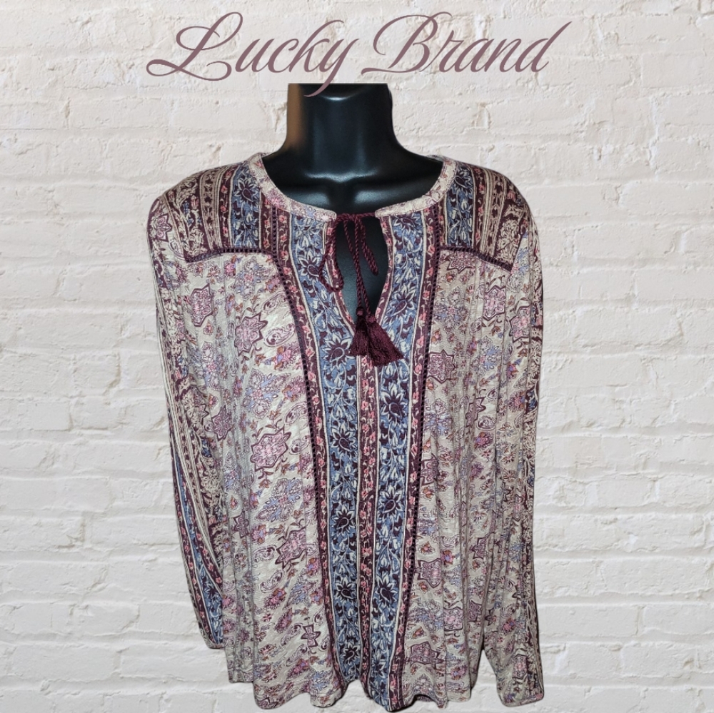 Lucky Brand Floral Peasant Blouse Sz M